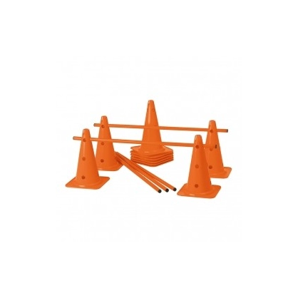 Lot de 10 cônes 12 trous 40 cm et 5 jalons 1 m - Espace-Handball.com