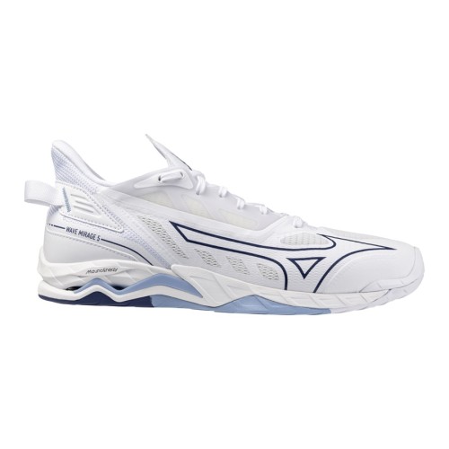 Chaussures Wave Mirage 5 Mizuno Blanc/Bleu | Le spécialiste handball espace-handball.com