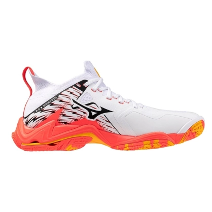 Chaussures Wave Lightning Neo Mizuno blanc/corail/orange - Espace-Handball.com
