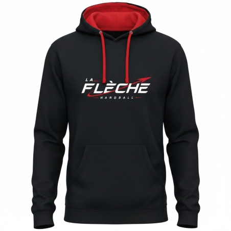 Sweat capuche noir/rouge La Flèche Handball