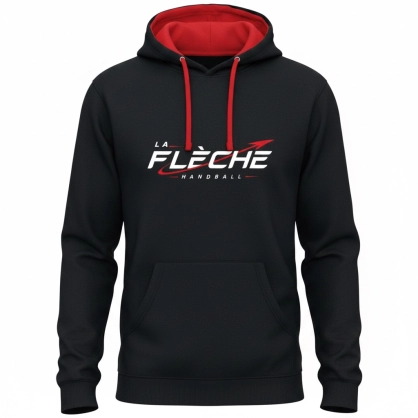 Sweat capuche noir/rouge La Flèche Handball - Espace-Handball.com