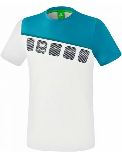 T-Shirt 5-C Handball Erima Blanc/Bleu Ciel - Adulte