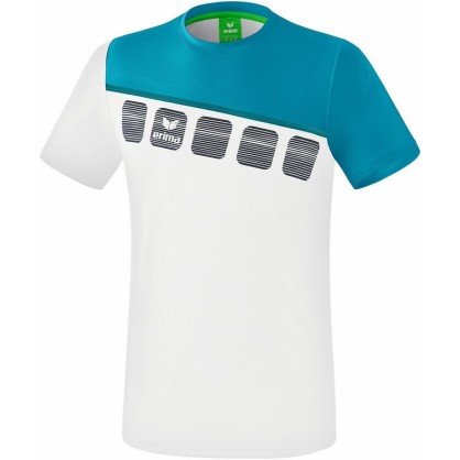 T-Shirt 5-C Handball Erima Blanc/Bleu Ciel - Adulte
